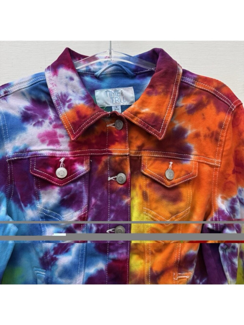 Time and Tru Tie Dye Denim Jacket Women’s Small Rainbow Stretch Trucker - Picture 3 of 8